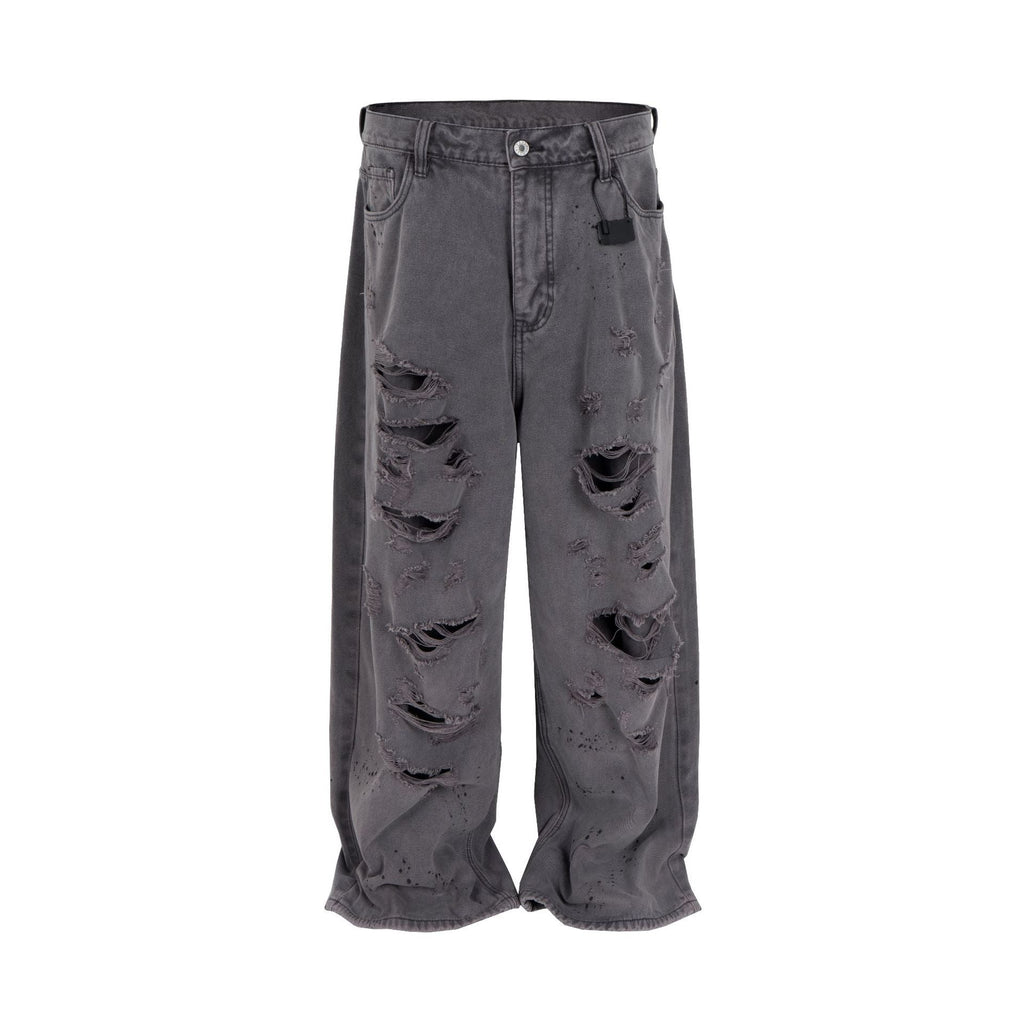 American Retro Distressed Double-layer Erosion Big Damage Canvas Overalls