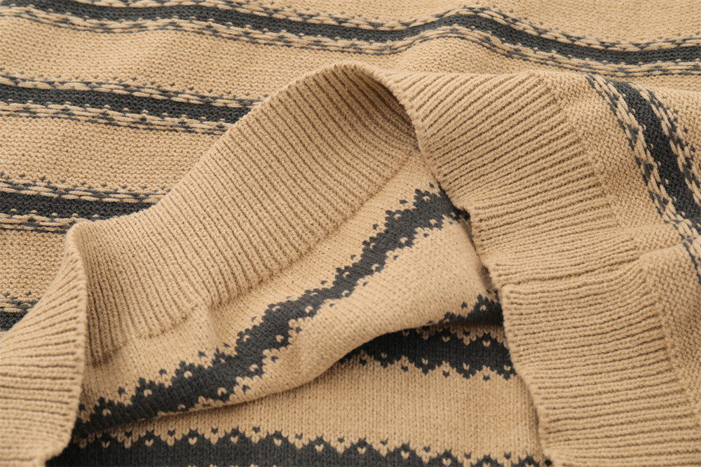 Crocheted Striped Lapel Sweater Men's European And American Loose