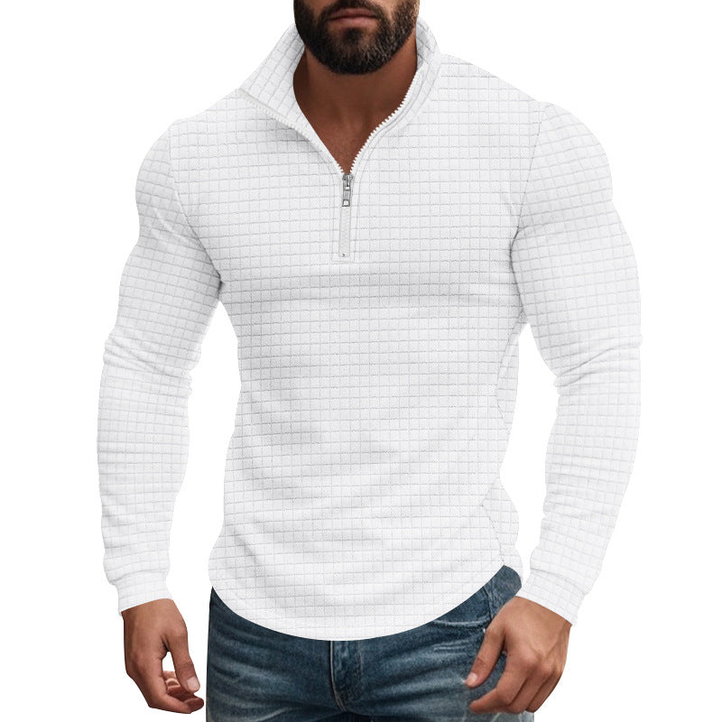 Half Zipper Small Plaid Casual Stand Collar Long Sleeve Sweater