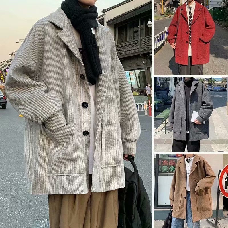 Men's Mid-length New Corduroy Wool Coat Design Sense
