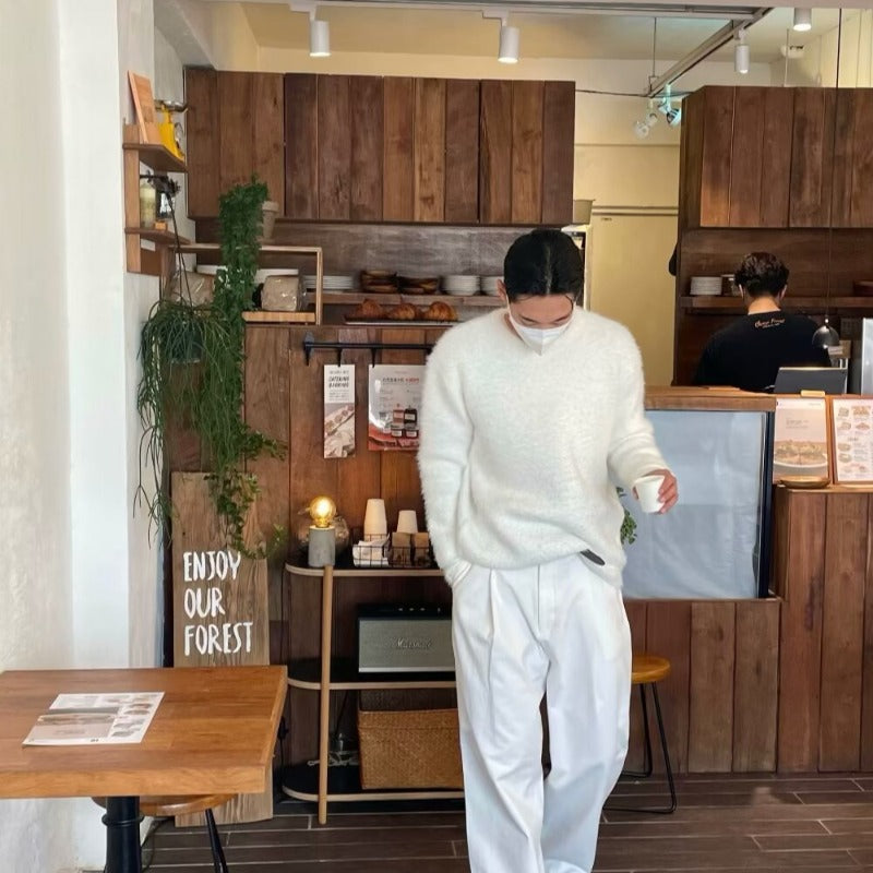 Pure Color Warm Keeping Sweater Men's Autumn And Winter New Korean Style Couple Loose Plus Size Top