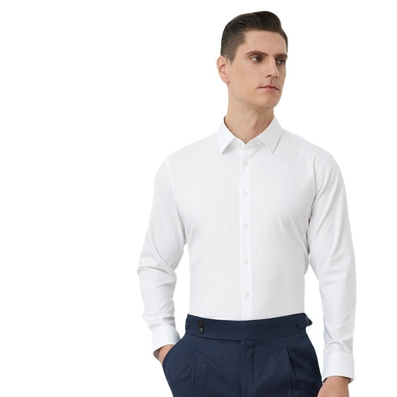 Men's Long-sleeved Mulberry Silk Non-ironing Business Clothing Micro-elastic Casual Shirt