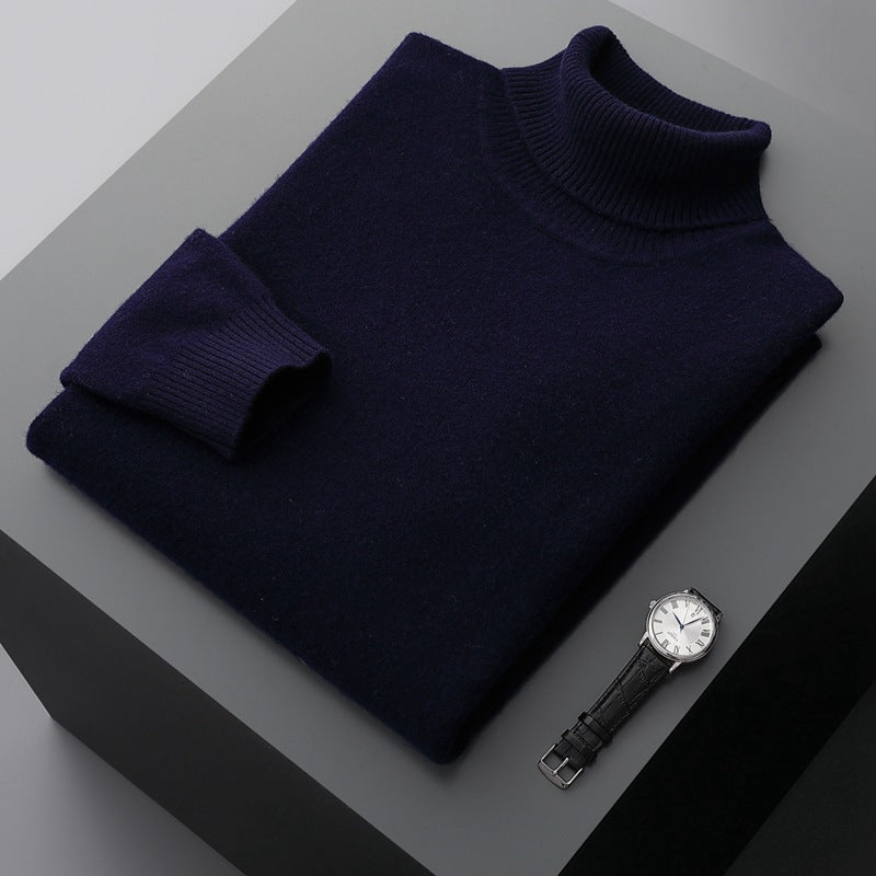Pure Wool Sweater Men's High Collar Loose Thickened