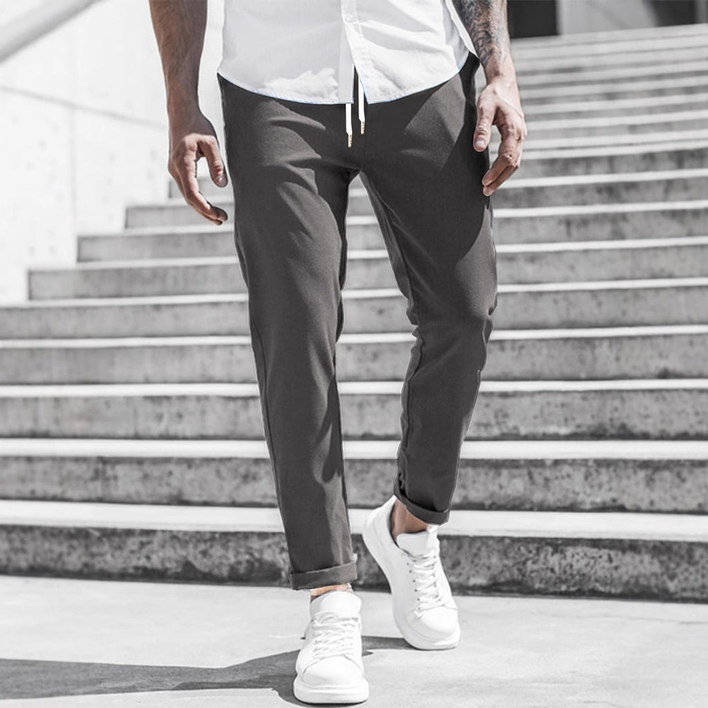 Solid Color Casual Pocket Trousers For Men