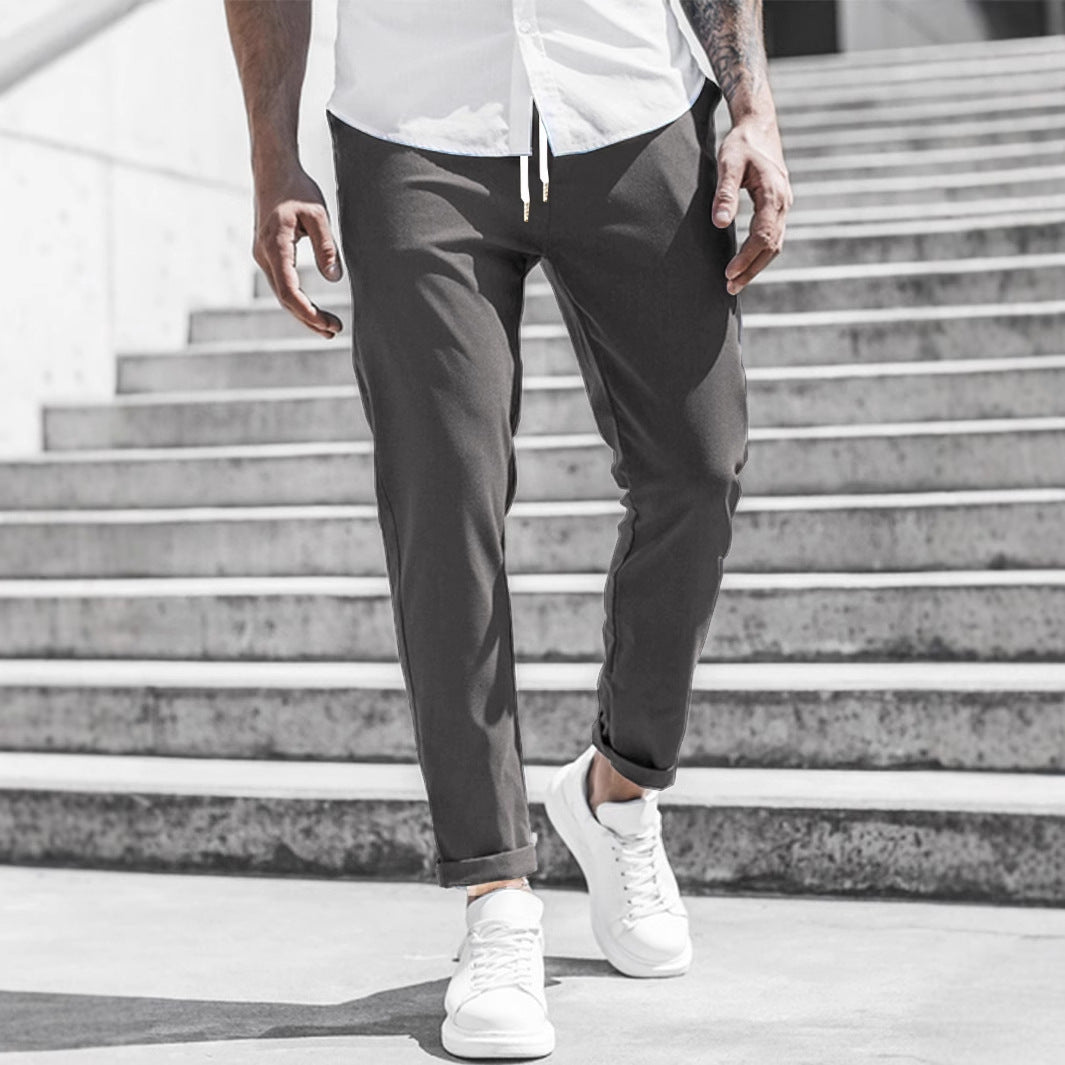 Solid Color Casual Pocket Trousers For Men
