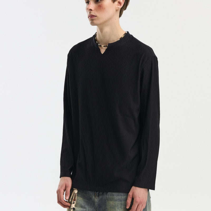 V-neck Long-sleeve Simple Casual Base Shirt
