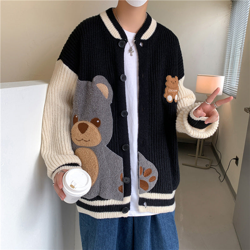 Cartoon Cardigan Sweater Men's Street Loose Casual Knit Sweater Jacket