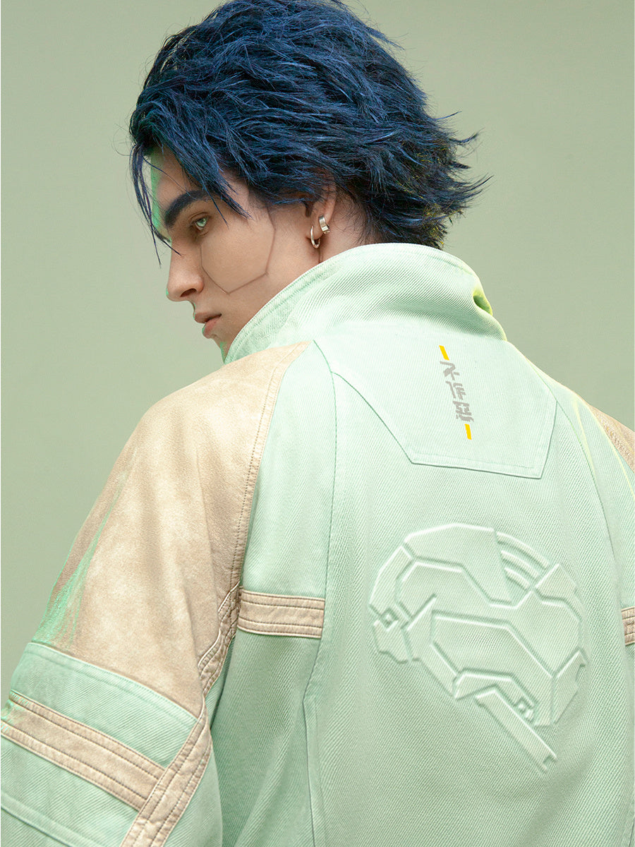 Leather Patchwork Washed Thickened Short Jacket
