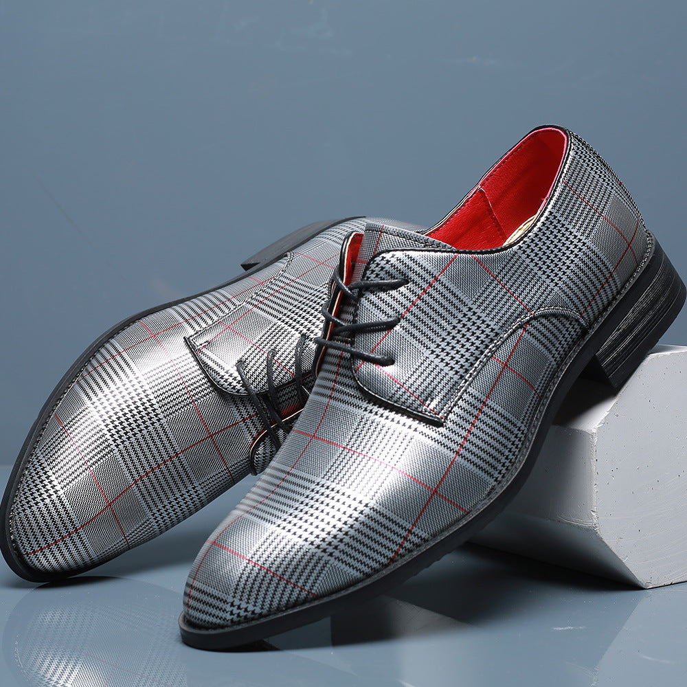 Men's Fashion Business Casual All-match Leather Shoes Lace-up Stripes
