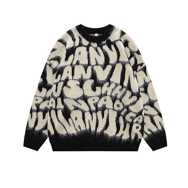 Plush Alphabet Jacquard Pullover Sweater For Men And Women