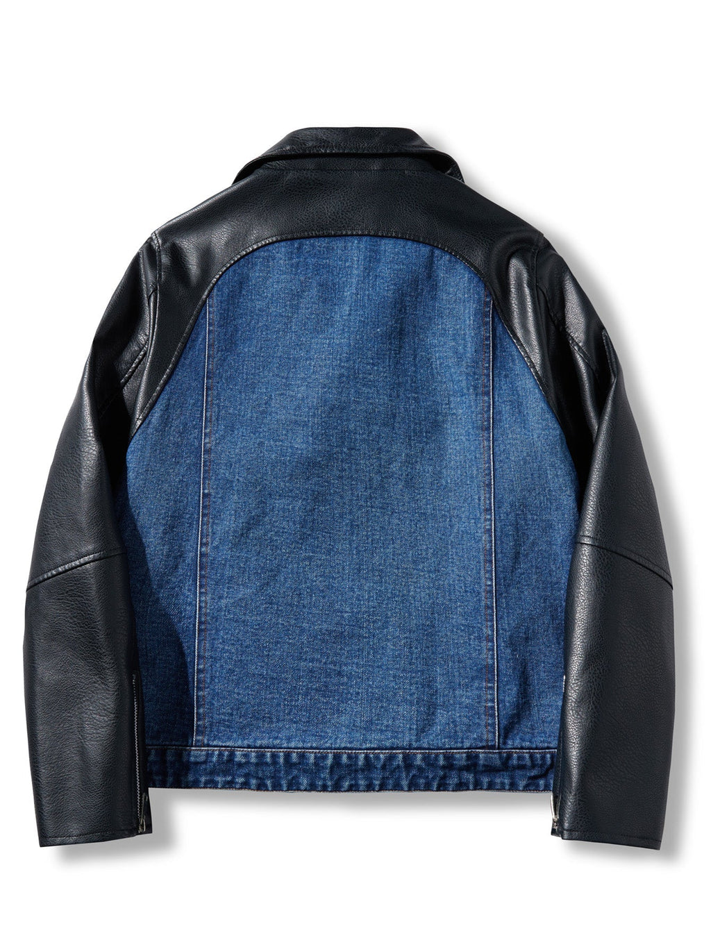 Men's Patchwork Denim Jacket, Diagonal Zipper Collared Work Jacket