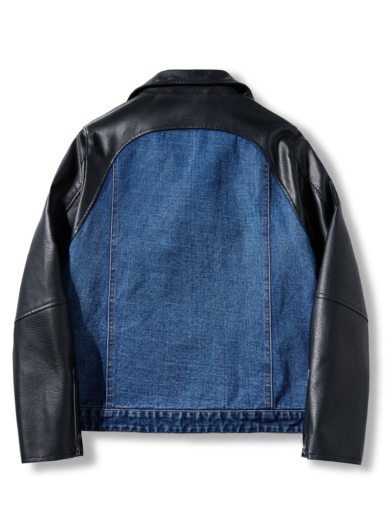 Men's Patchwork Denim Jacket, Diagonal Zipper Collared Work Jacket
