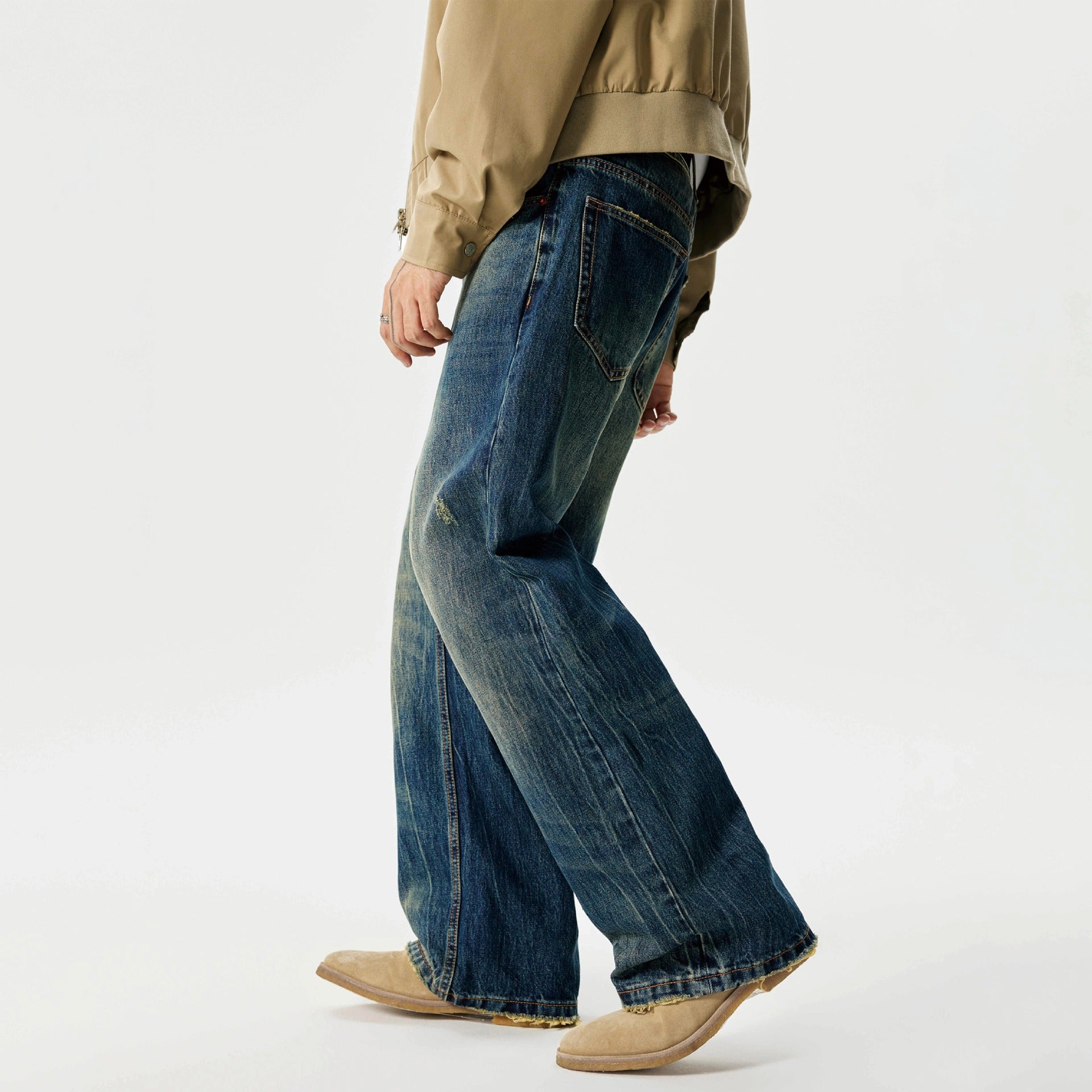 Street Scrape Water Pattern Simple Loose Micro-flared Jeans