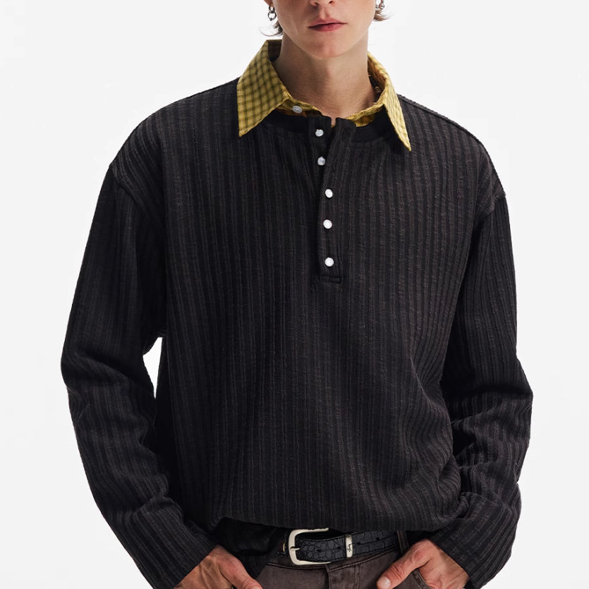 Textured Stripe T-shirt Simple Long Sleeve Top
