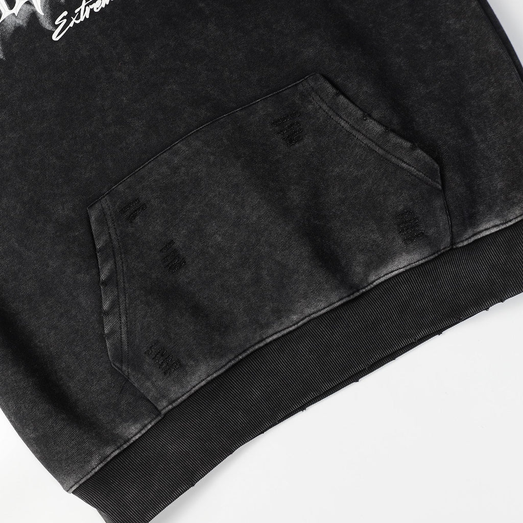 Retro Heavy Washed Hoodie Printed Hoodie