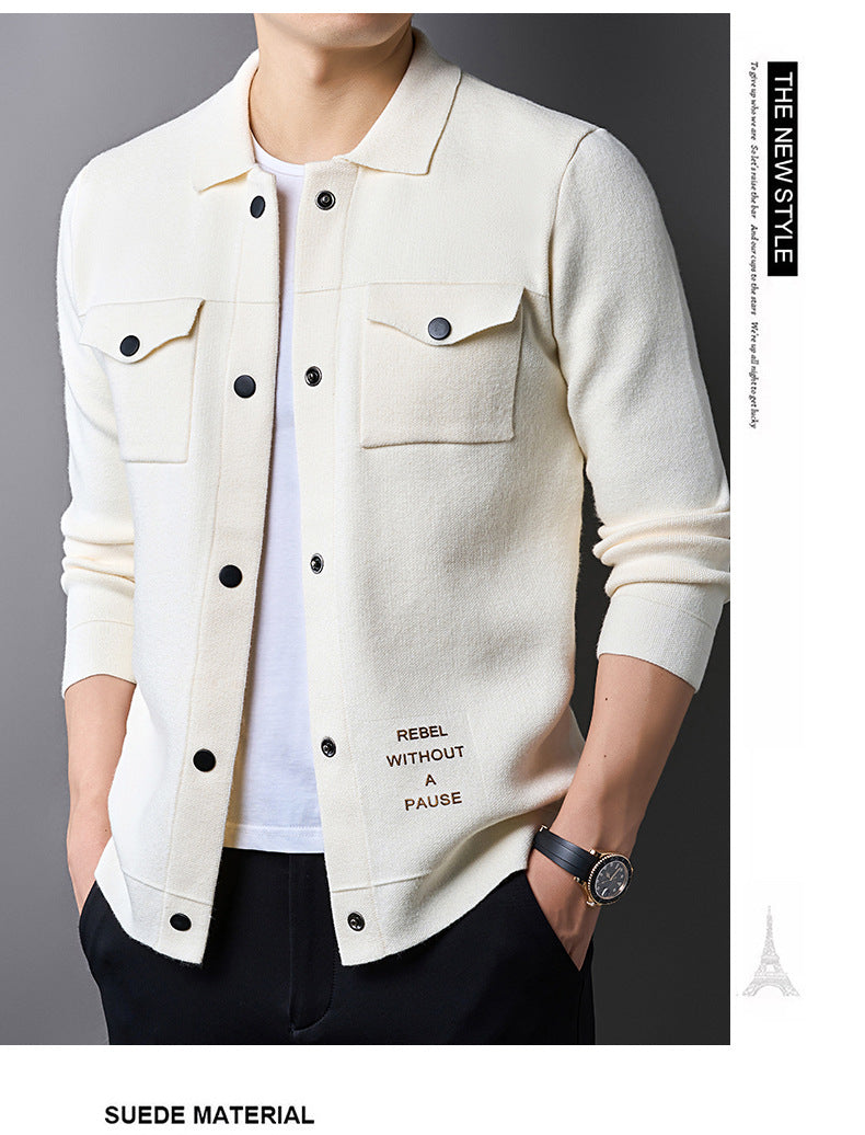 Youth Casual Autumn Men's Knitted Cardigan Real Pocket Sweater British Outer Tops
