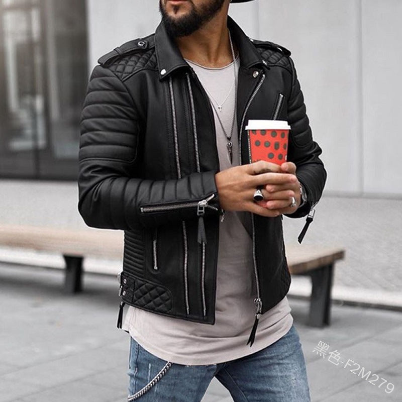 European And American Zippered Leather Jacket