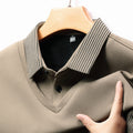 Business Casual Men's Clothing Fake Two-piece Striped Sleeve T-shirt