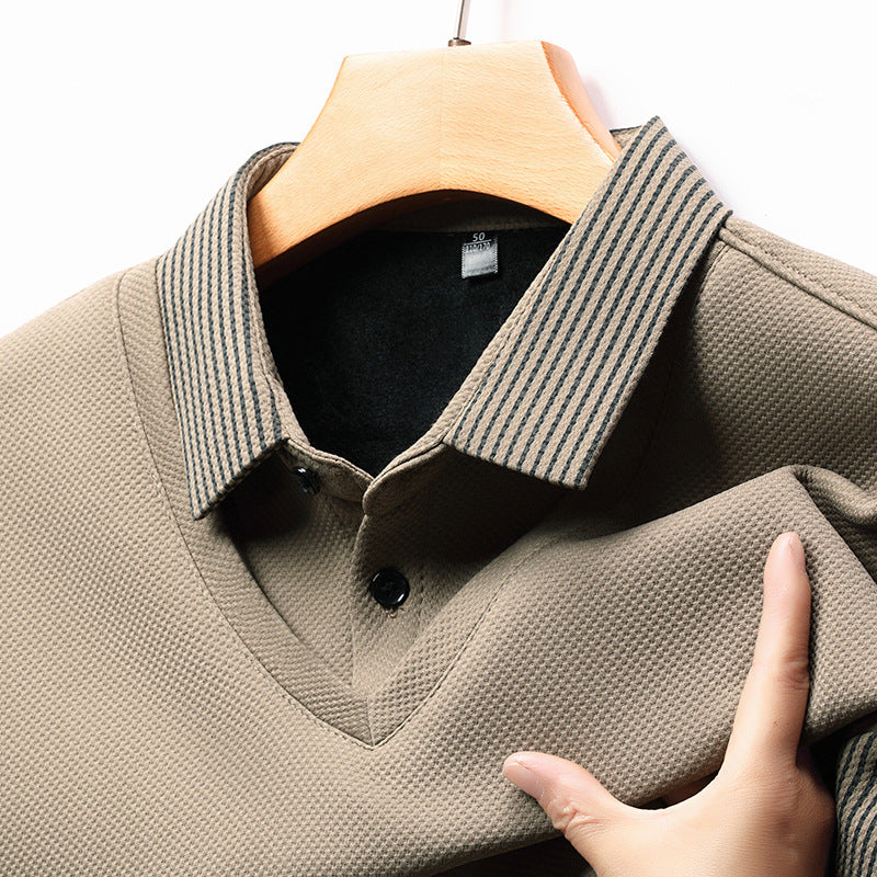 Business Casual Men's Clothing Fake Two-piece Striped Sleeve T-shirt