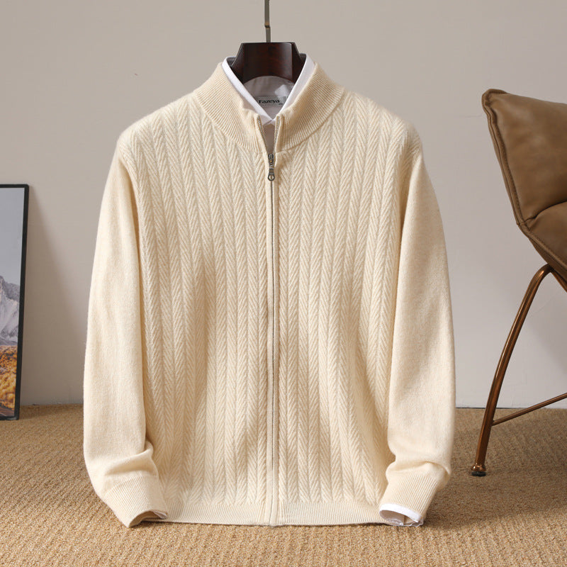 Wheat Twisted Zipper Knitted Cardigan Coat Men's High Sense