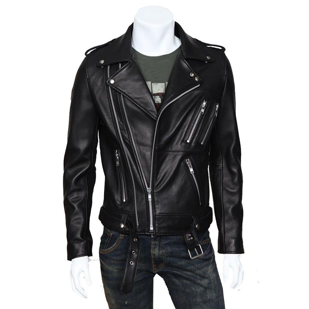 Multi-Zip Lapel Wash Leather Jacket