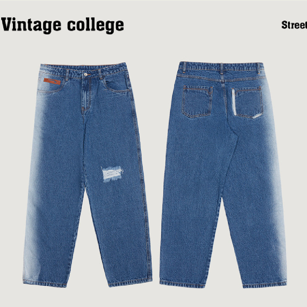 Men's Loose Hole Pocket Jeans