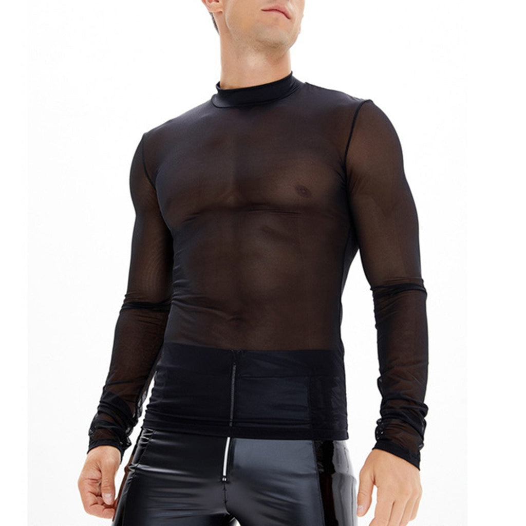 Men's Black Mesh Floral Print Long Sleeve