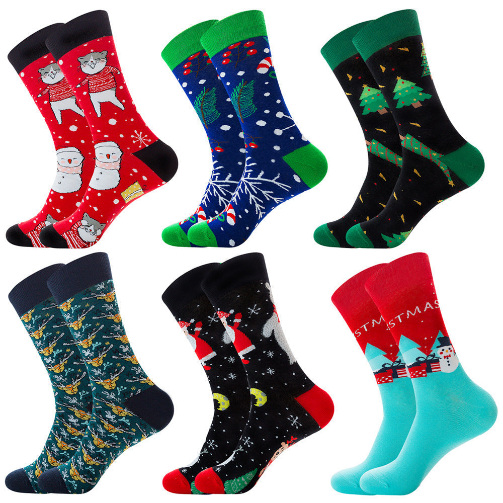 Fashionable Men's Santa Claus Elk Socks Trendy Cotton Socks