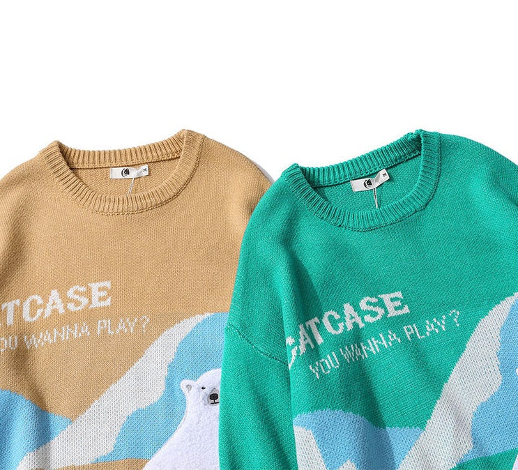Ins Street Retro Polar Bear Pattern Sweater