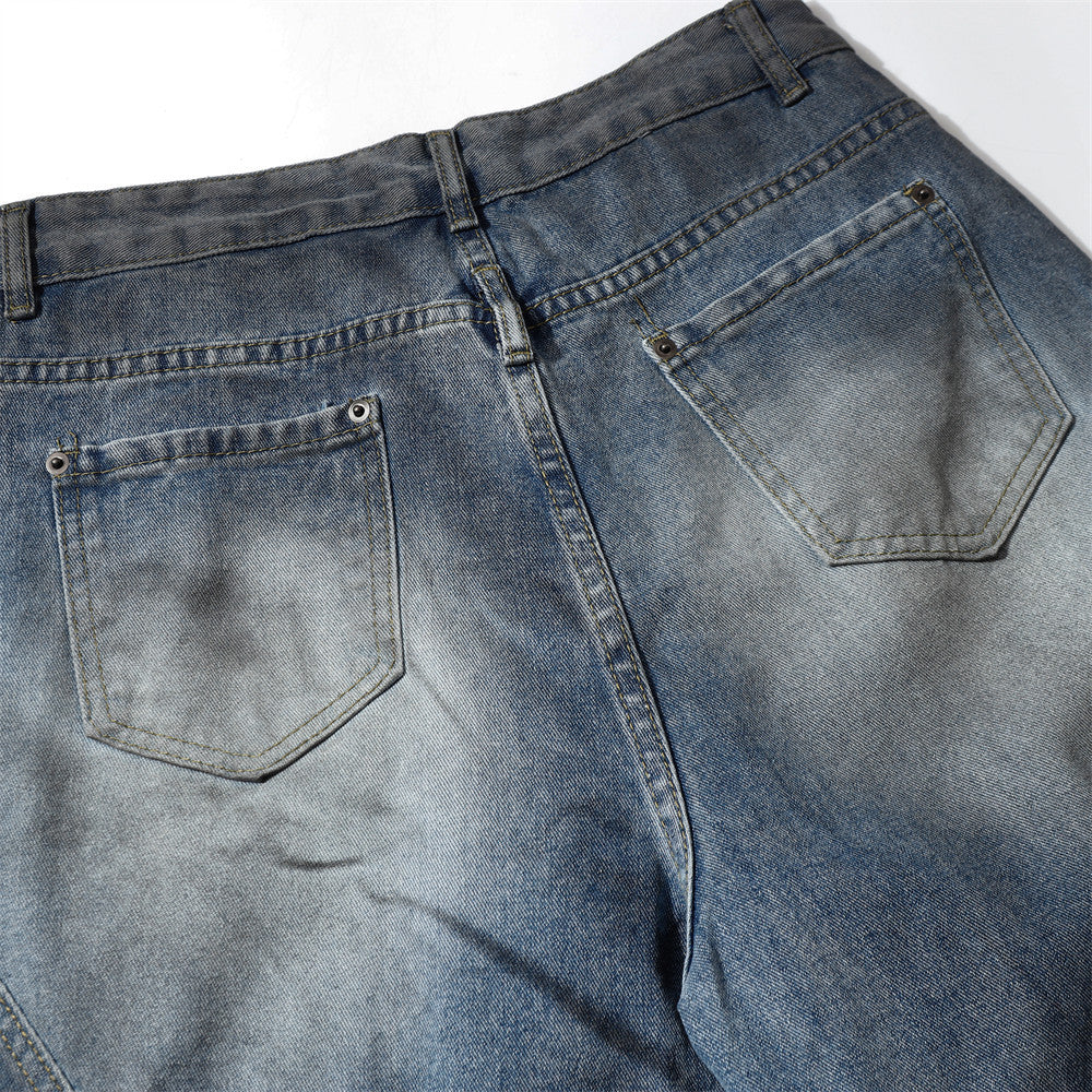 Washed And Worn Wide Leg Machete Inside-out Wear Jeans