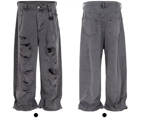 American Retro Distressed Double-layer Erosion Big Damage Canvas Overalls
