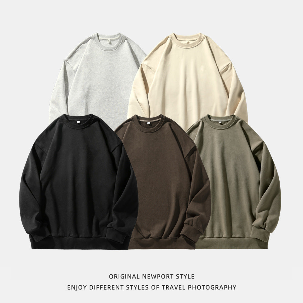 Round Neck Solid Color Autumn And Winter New American Retro Fashion Brand Couple Baggy Coat