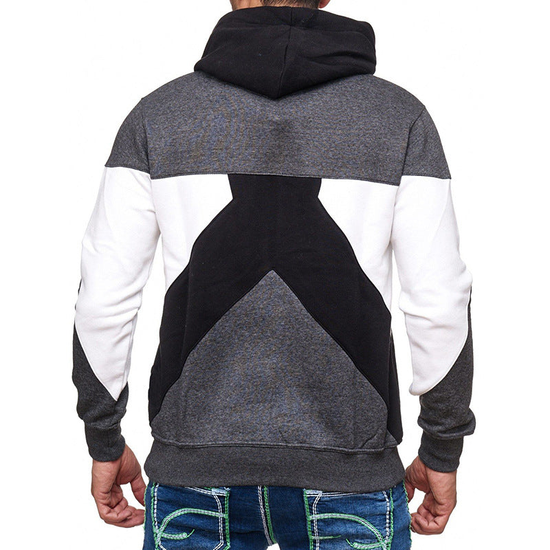 Men's hooded Pullover solid color patchwork sweater