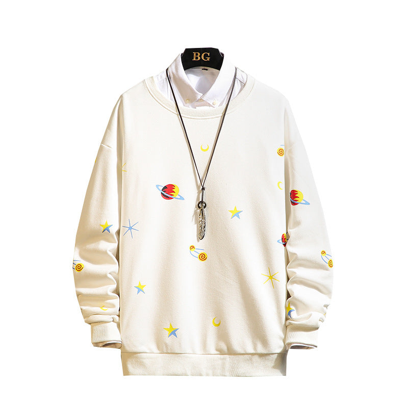 Printed Loose Shoulder Round Neck Casual Sweater