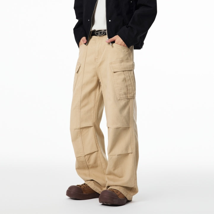 Retro Workwear Straight-leg Jeans With American-style Pleats For Autumn