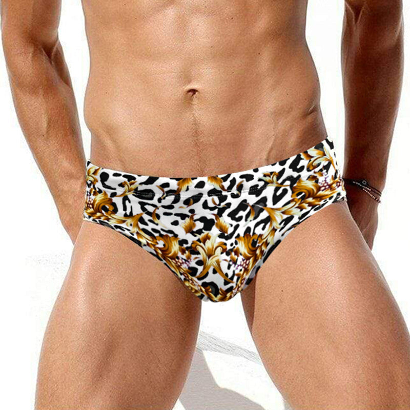 Leopard Print Swimming Trunks Men's Low Waist Sports Fitness Swimsuit