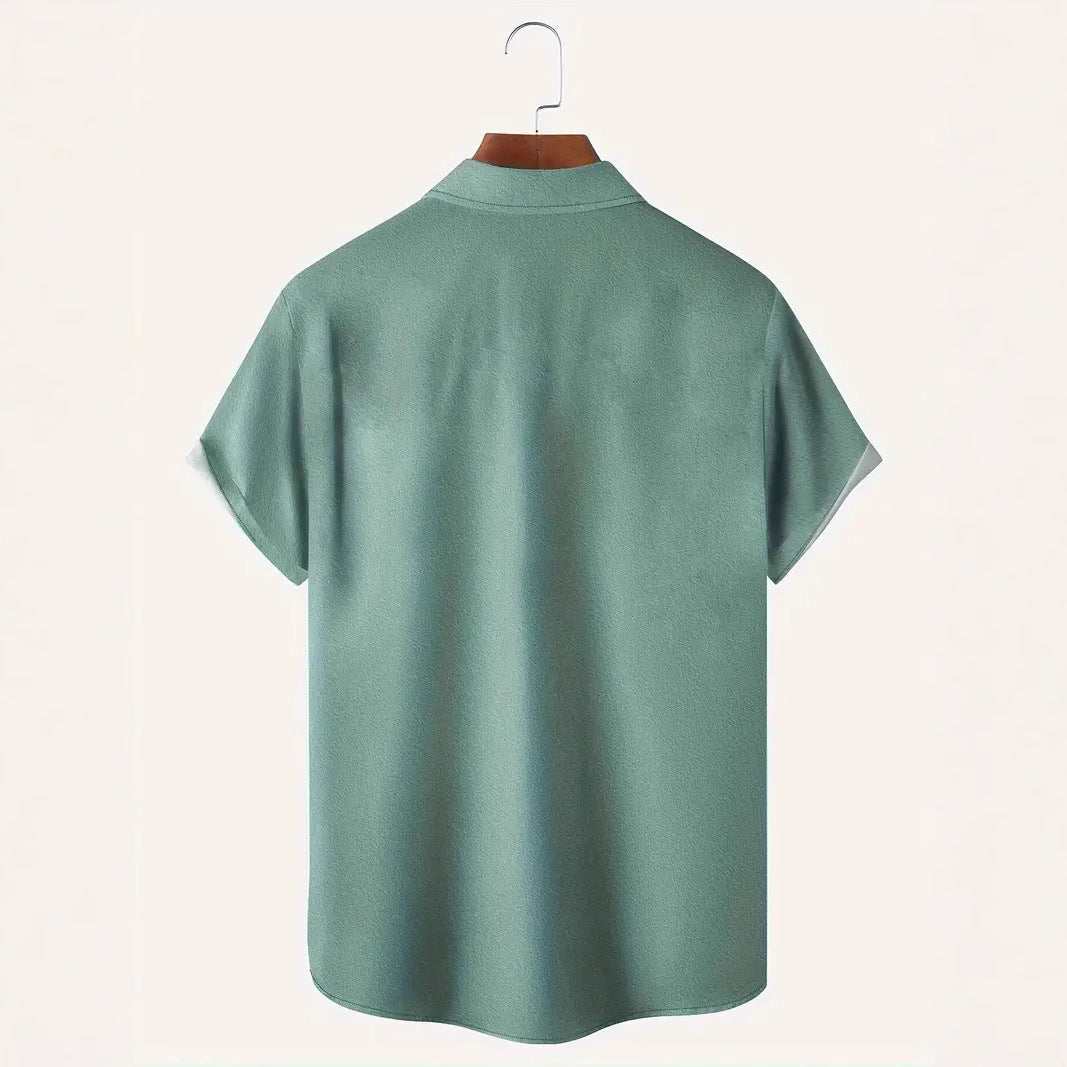 Striped Pattern Buckle Short Sleeve shirt Men
