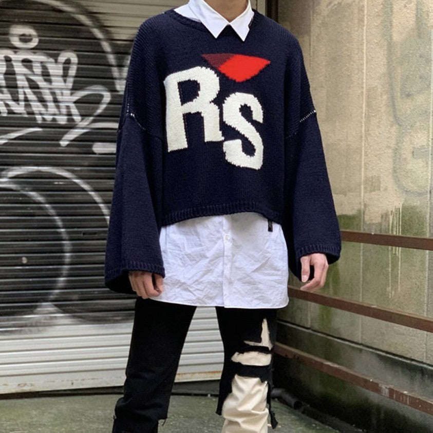 Short Long Sleeve Loose-fitting Pullover Round-neck Knitted Sweater
