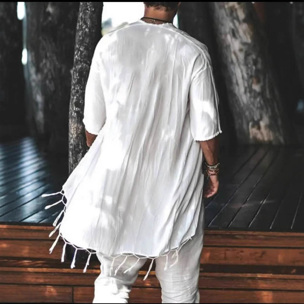 Men's Casual Cardigan Beach Tassel Sun Protection Clothing