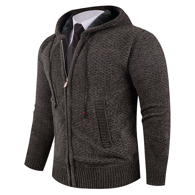 Men's Small Pineapple-pin Hooded Fleece Lined Fashion Knitwear Sweater