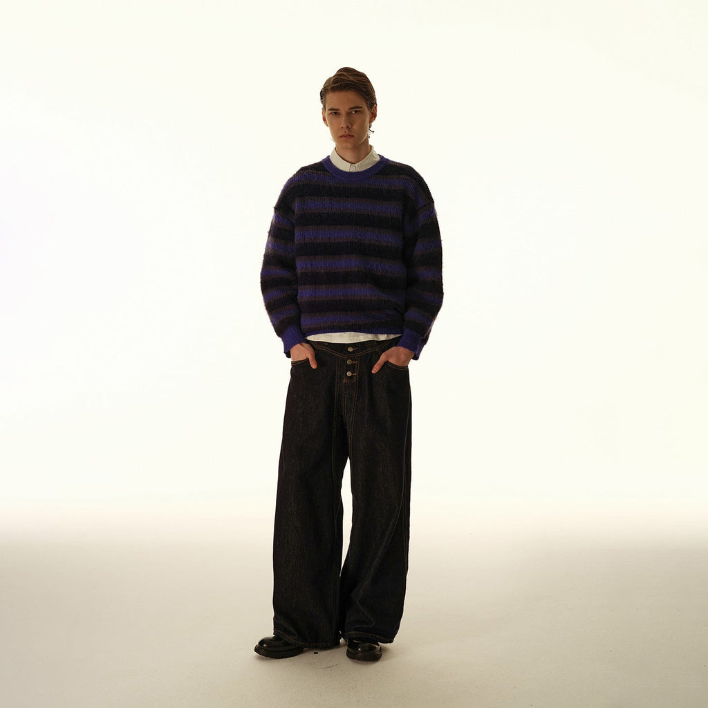 American Retro Cleanfit Striped Round Neck Pullover Sweater For Men