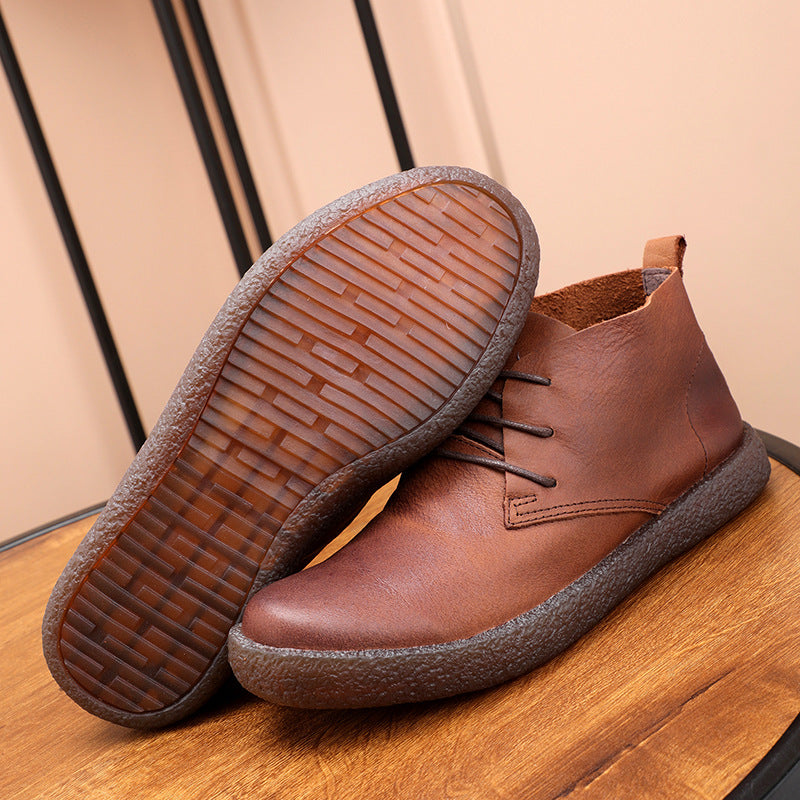 Vintage Distressed Soft Leather Rubber Sole Martin Boots
