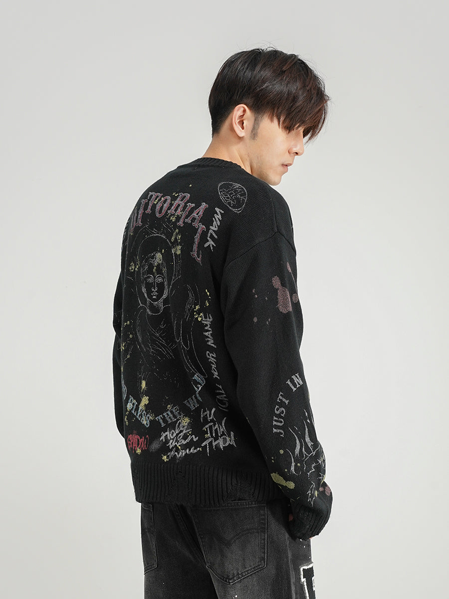 Printed Loose Pullover Men's And Women's National Trend Knit Sweater