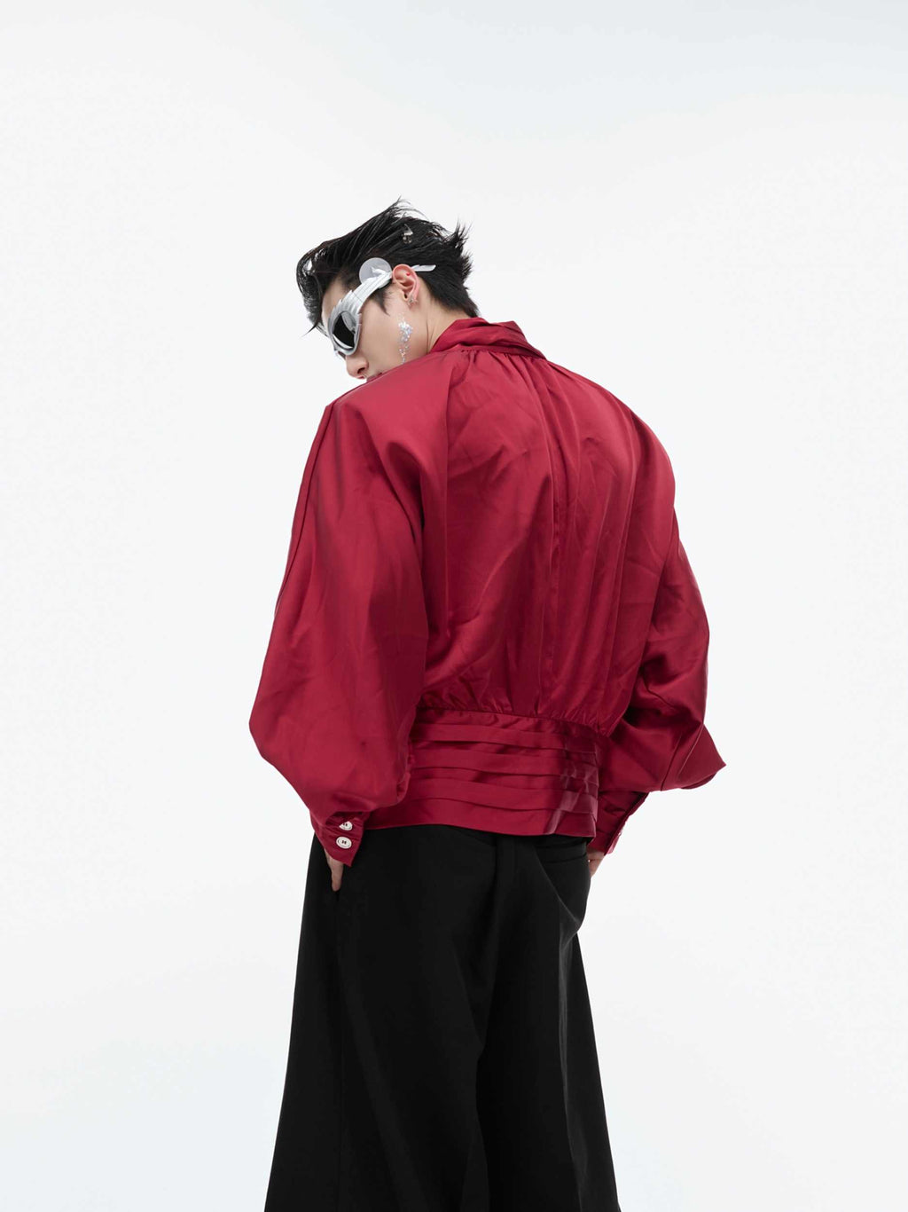 V-neck Padded Shoulder Shirt Loose Cardigan Top