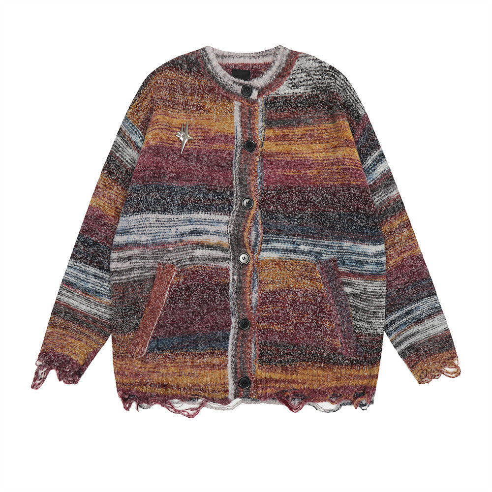 Gradient Rendering Striped Sweater Jacket