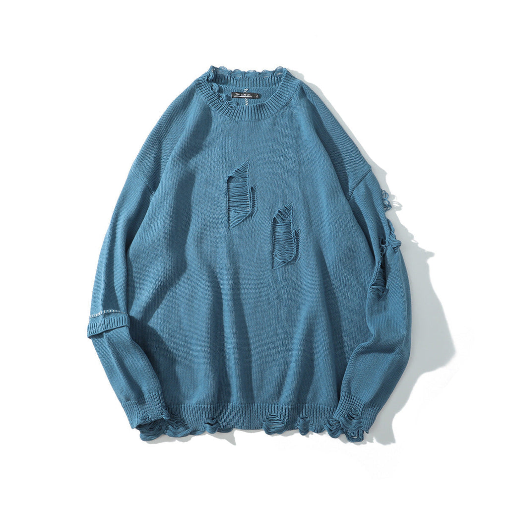 Crew Neck Pullover Sweater Wool Embroidery Loose