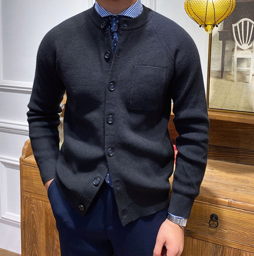 Solid Color Round Neck Slim Fitting Knitted Shirt  Slim Fitting Cardigan And Outerwear