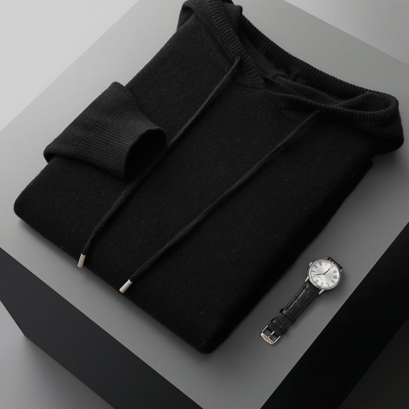 Men's Solid Color Loose Knitted Hooded Long Sleeve Base Sweater