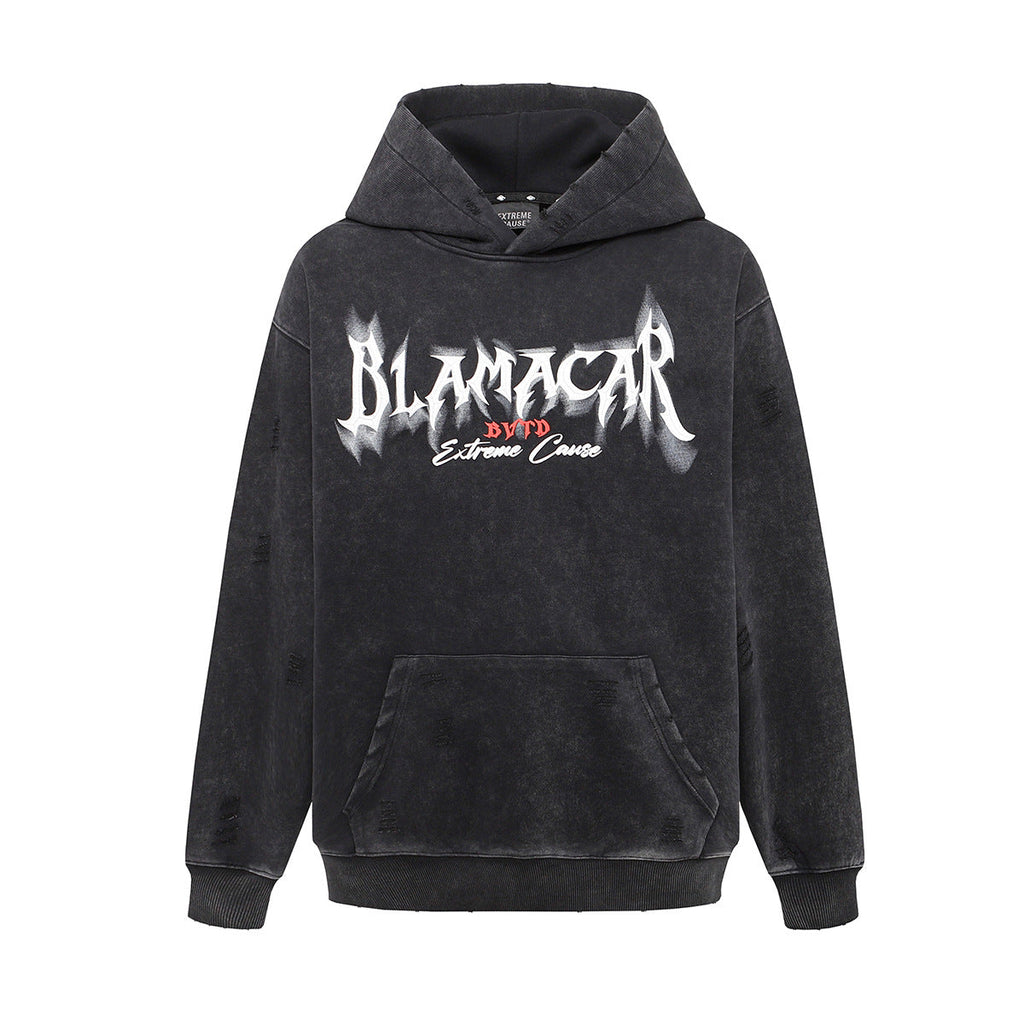 American Retro Heavy Washed Hoodie Design Sense Printed Hoodie