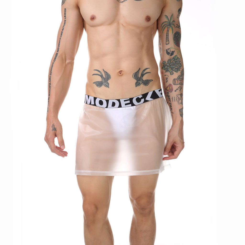 Men's Two PVC Mini Skirt Pants Sexy Transparent Side Open